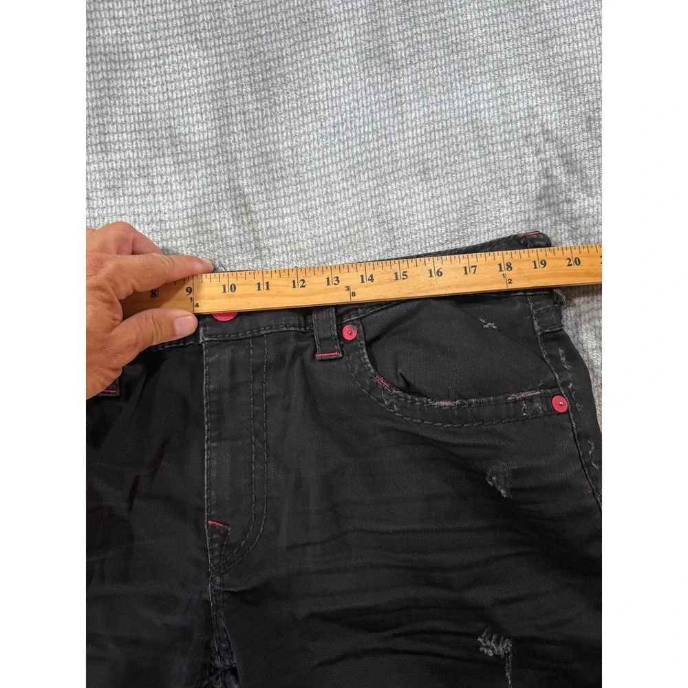 True Religion Geno Straight Mens Black Red Stitch Distressed‎ Jeans Size 38x33